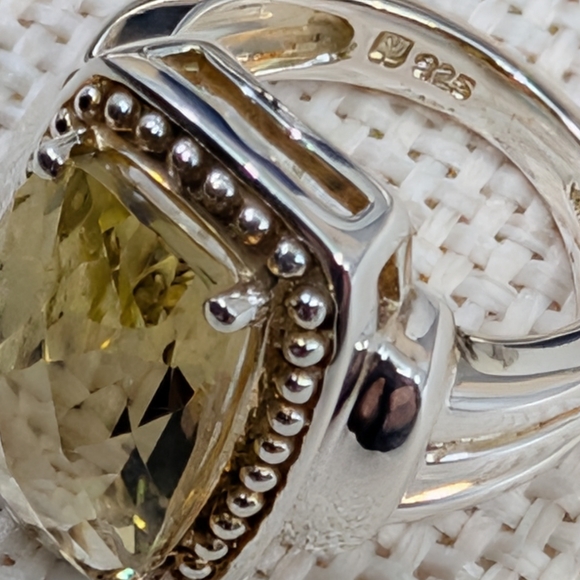 925 Sterling Silver Citrine Quartz Statement Ring Luxury Cocktail Jewelry Size 6 - Picture 9 of 16